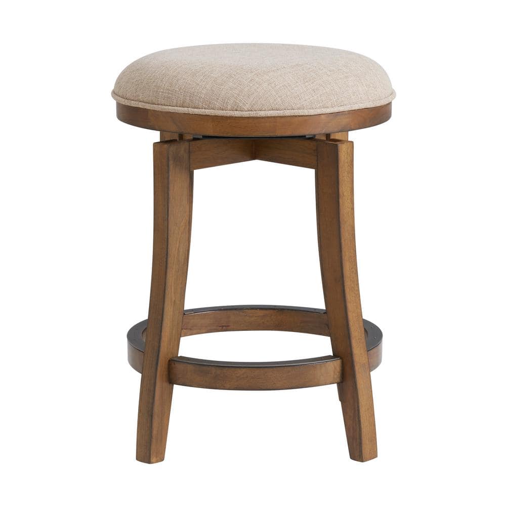 Ellie 21" Brown Rubberwood Linen Swivel Counter Stool