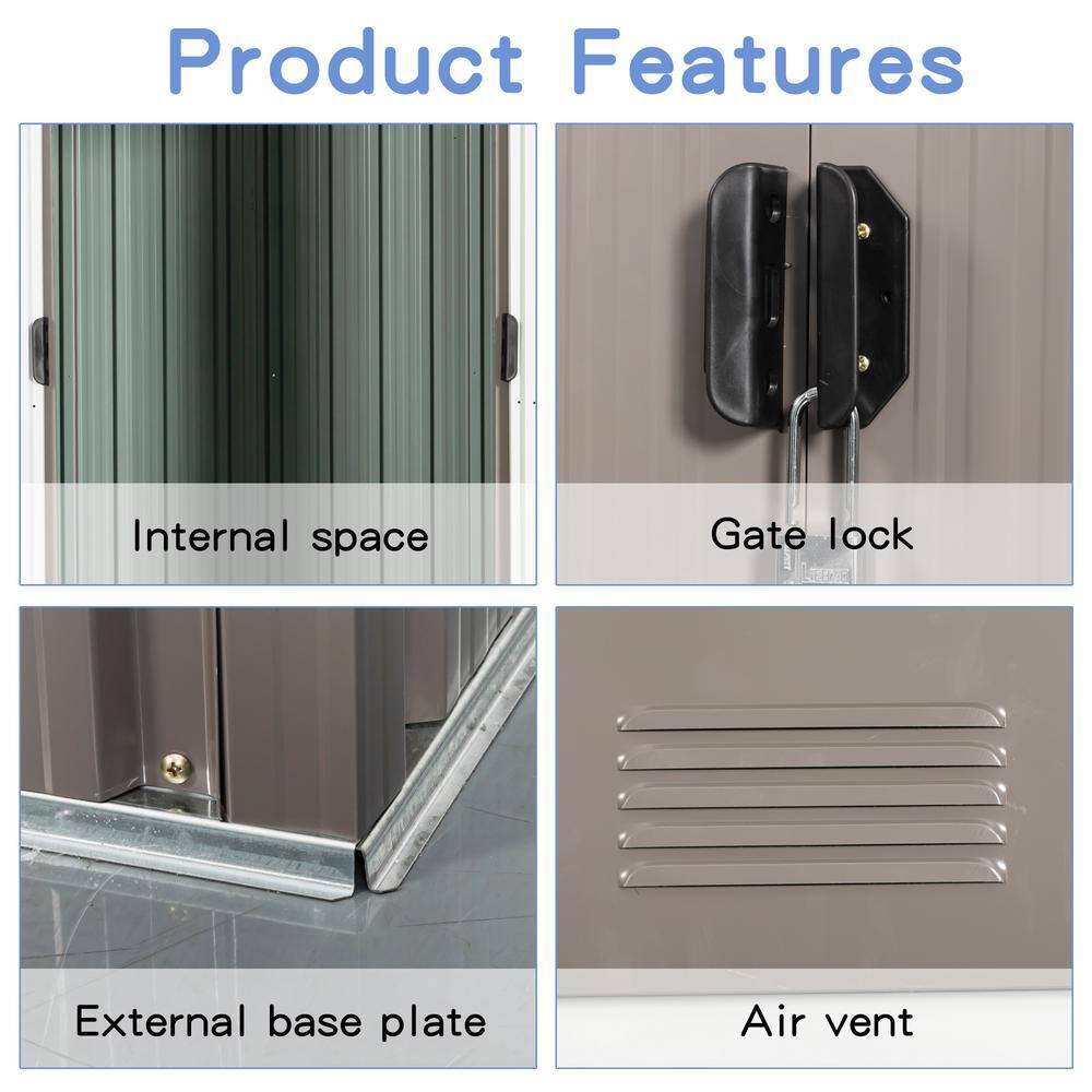 Gray 8' x 4' Metal Outdoor Storage Shed with Windows