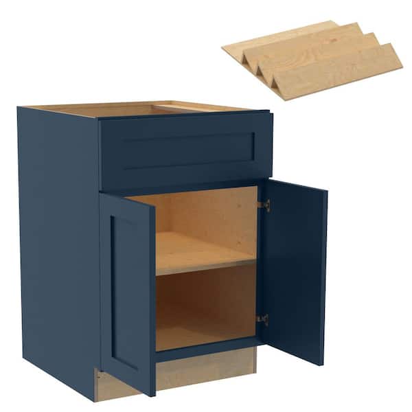 Home Decorators Collection Newport 24 in. W x 24 in. D x 34.5 in. H Assembled Plywood Base Kitchen Cabinet in Mythic Blue with Spice Soft Close