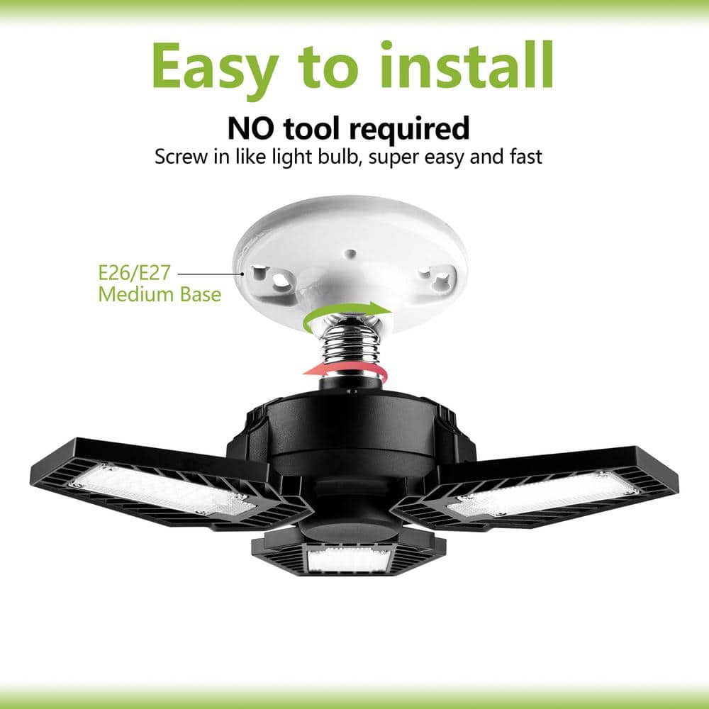 Black Adjustable 3-Panel LED Garage Ceiling Light