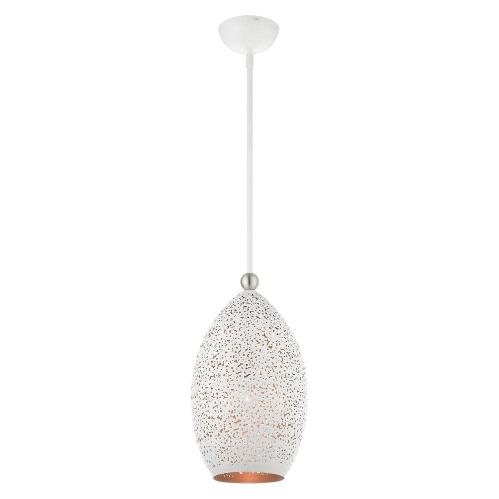 Contemporary Mini Globe Pendant Light in White and Gold with Brushed Nickel Accents