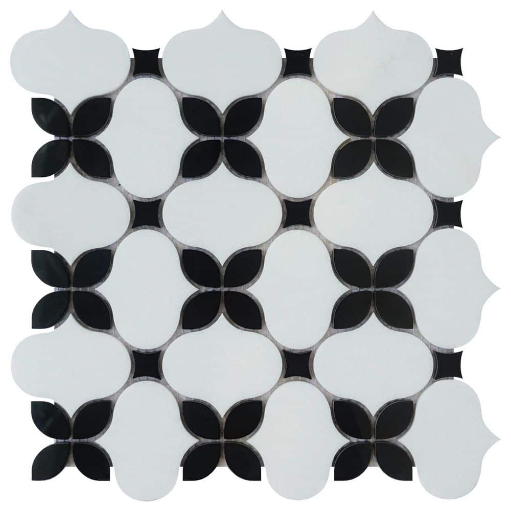 Clover Bloom White and Black 11.82 in. x 11.82 Floral Polished Marble Mosaic Tile Sample price history on PriceWatchPro