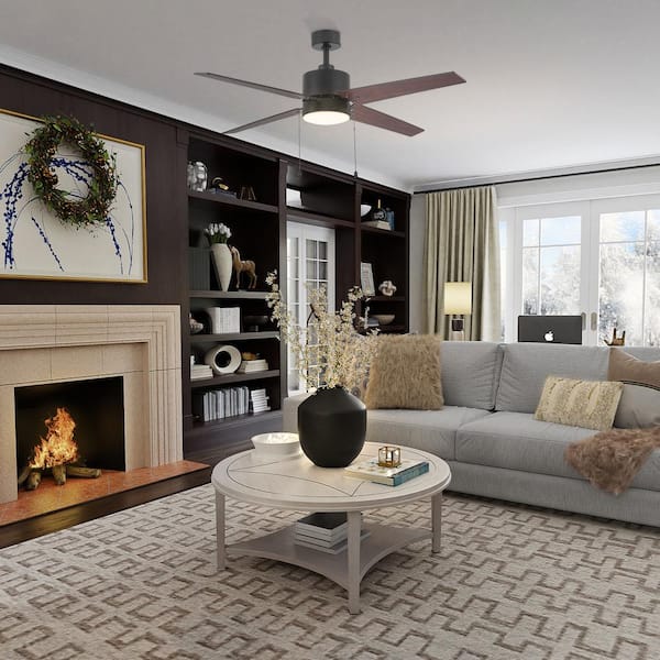 Mabel 52 in. Integrated LED Indoor Matte Black Ceiling Fan with Light Kit and Pull Chain