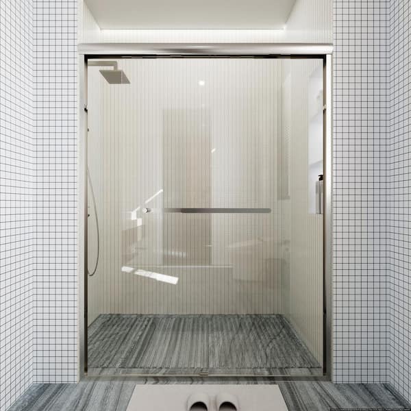 TOOLKISS 46 in. - 48 in. W x 72 in. H Sliding Framed Shower Door in Brushed Nickel with Clear Glass TOOLKISS 46 in. - 48 in. W x 72 in. H Sliding Framed Shower Door in Brushed Nickel with Clear Glass