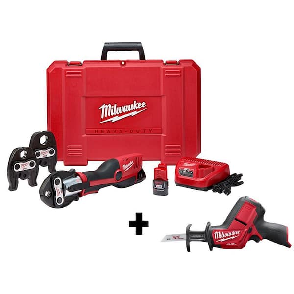 Milwaukee M12 12-Volt Lithium-Ion Force Logic Cordless Press Tool Kit (3 Jaws Included) with HACKZALL, Two 1.5 Ah Battery and Case