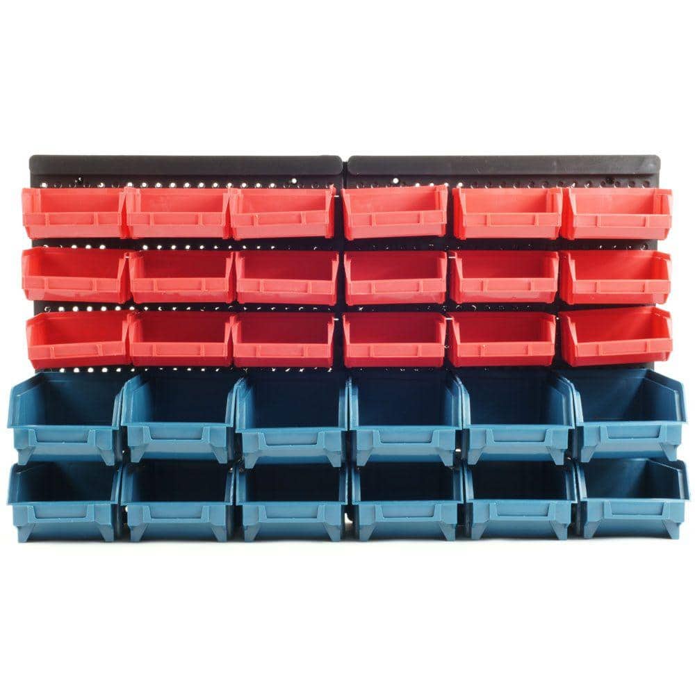 Black Wall-Mounted 30-Compartment Plastic Storage Bin Organizer