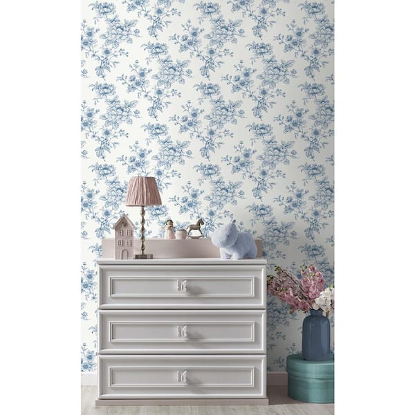 NextWall Blue Stream and Buttercup Floral Bunches Vinyl Peel and