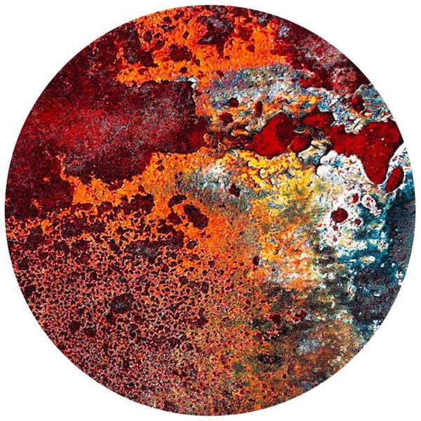 Glacier Red/Orange 7 ft. x 7 ft. Round Geometric Area Rug