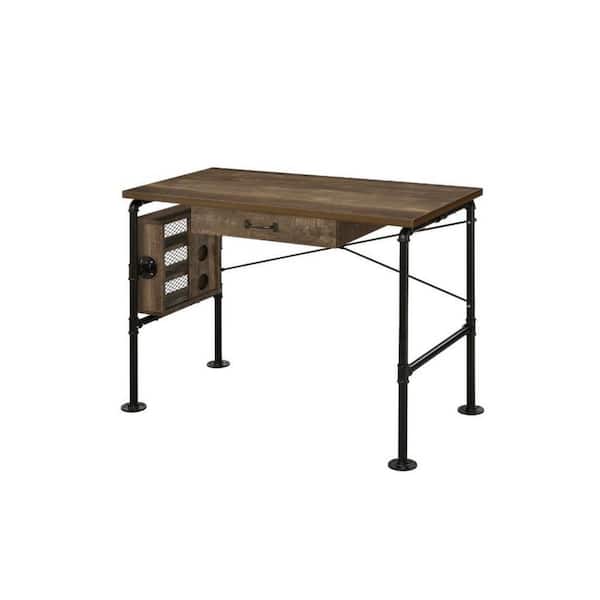 39 in. Rectangular Brown Wood Top 1-Drawer Writing Desk with Metal Frame