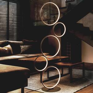 Pluto Stacked Circles 45 in. Black 5-Light Contemporary Modern Iron/Aluminum Integrated LED Floor Lamp