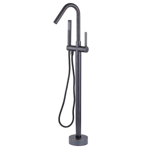 High Arch Single-Handle Freestanding Tub Faucet Bathtub Filter with Handheld Shower in Venetian Bronze