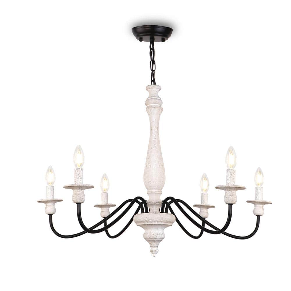 6-light French Country Distressed Farmhouse Candlestick Black and White Cha