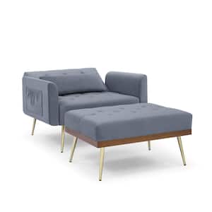Gray Velvet Recline Sofa Chair with Ottoman