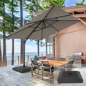 10 ft. x 10 ft. Aluminum Cantilever Patio Umbrella with a Base/Stand, Outdoor Offset Hanging Rotatable Umbrellas in Grey