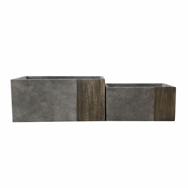 KANTE Kante Set of 2 Lightweight Concrete Modern Rectangle Outdoor Planters, 31 and 23 in. Long, Lodgepole