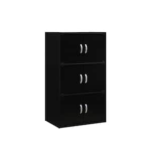 41 in. Black Wood 3-shelf Standard Bookcase with Doors
