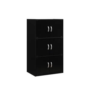 41 in. Black Wood 3-shelf Standard Bookcase with Doors