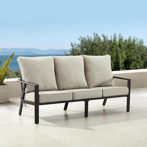 Oakland Living Black 1-Piece Aluminum Outdoor Deep Seating Deep Seating Couch with Cushion with Light Gray Cushions