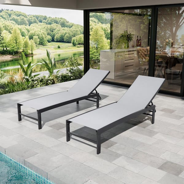 Crestlive Products 2-Piece Metal Stackable Outdoor Leisure Chaise Lounge in Light Gray