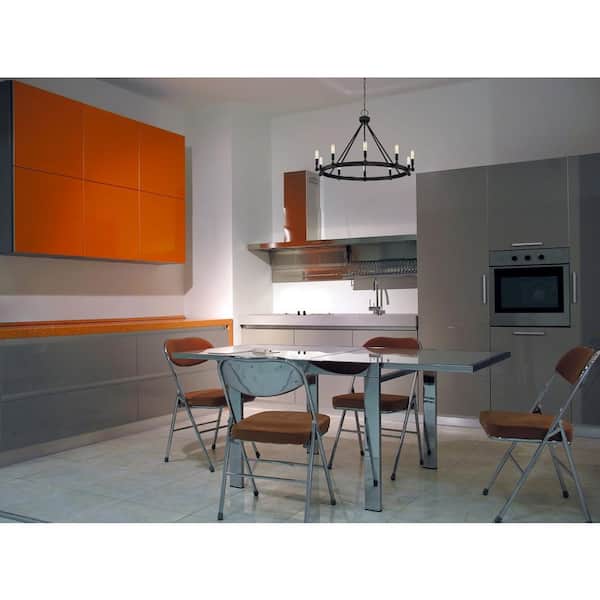 Fiora 10-Light Black Minimalist Wagon Wheel Chandelier for Dining Areas with No Bulbs Included
