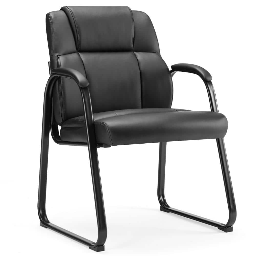 Comfy PU Leather Reception Guest Chair Set of 1,  Stationary Chair  with Sled-Base & Padded Arms, Black price history on PriceWatchPro