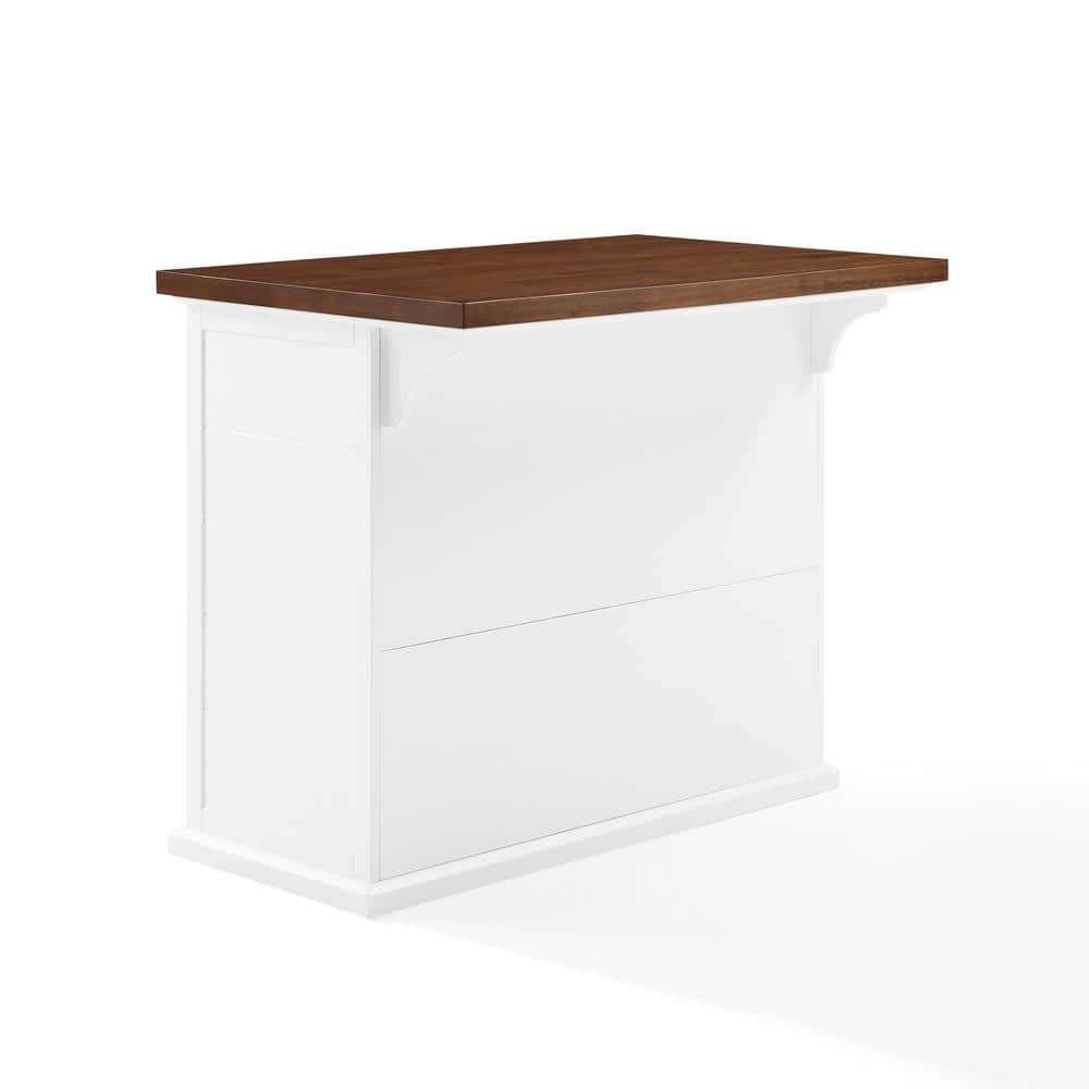 White and Walnut Wood Top Kitchen Island with Storage