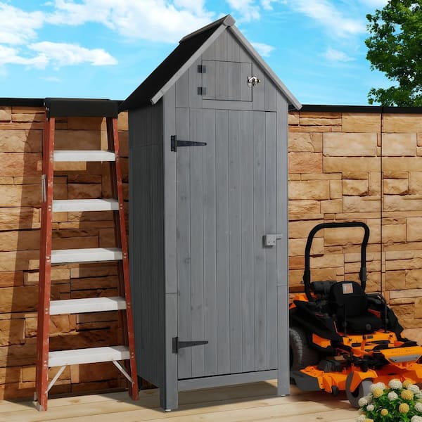 2.5 ft. W x 1.8 ft. D Outdoor Wood Storage Shed Cabinet Tool Room with Waterproof Roof for Garden, Gray (3.8 sq. ft.)