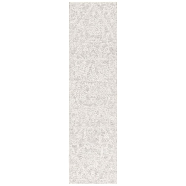 Ebony 2 ft. x 9 ft. Ivory/Gray Oversized Medallion Floral Runner Rug