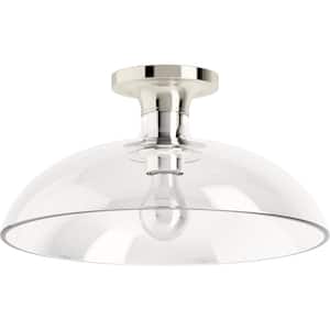 Tone 1 Light Flush Mount with Domed Glass Shade, Polished Nickel