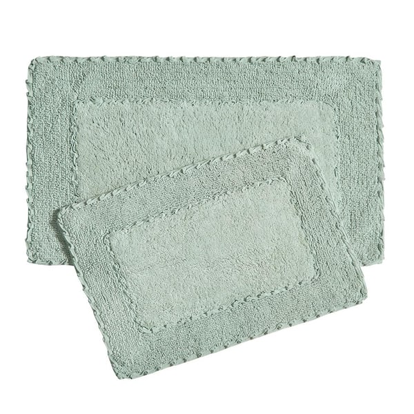 Laura Ashley Ruffle Cotton Border Sage Green 2- Piece Bath Rug Set