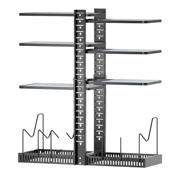 Black Adjustable Rack Pot Rack for Cabinet, 12 Tiers Organizer Holds 90 lbs Cast-iron Cookware, 1 Piece