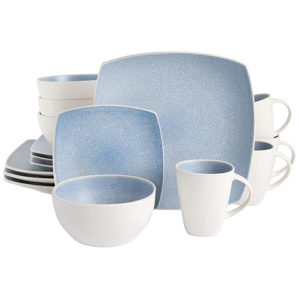 Soho Lounge 16-Piece Aqua Blue Soft Square Stoneware Dinnerware Set -  GIBSON elite, 985120992M