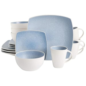 Soho Lounge 16-Piece Aqua Blue Soft Square Stoneware Dinnerware Set
