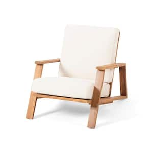 Anky Brown Wood Outdoor Lounge Chair with Beige Cushion