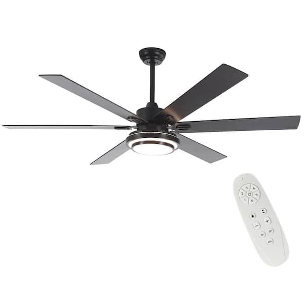 62 in. Integrated LED Indoor/Outdoor Black Windmill Ceiling Fan with DC Motor, Remote Control and  type of Downrod Mount