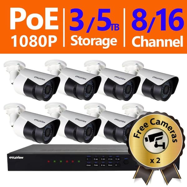 LaView 8-Channel 1080p IP Surveillance 3TB NVR Security System (8) 1080p Wired Indoor Outdoor Cameras Free Remote Viewing
