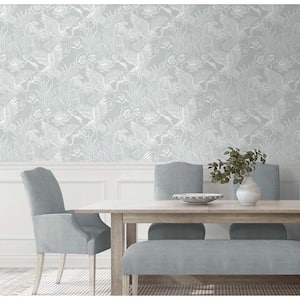 57.5 sq. ft. Mist Marsh Cranes Nonwoven Paper Unpasted Wallpaper Roll