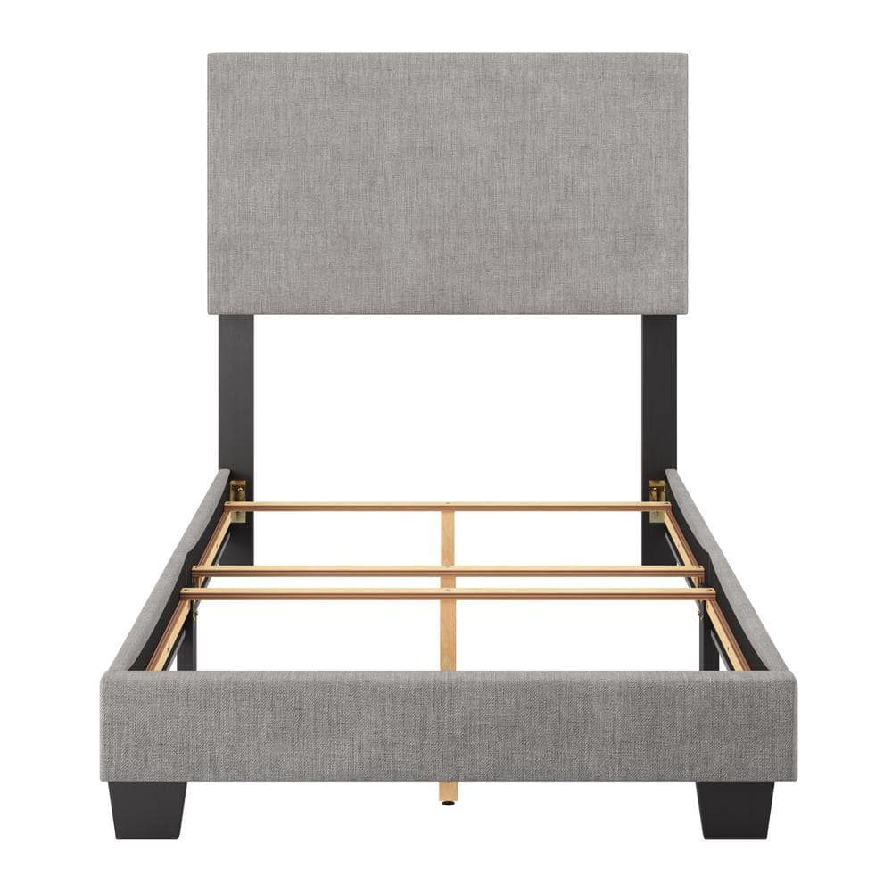 Celeste Gray Upholstered Twin Bed with Headboard and Drawer