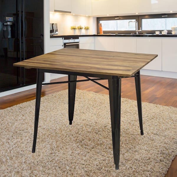 Sheesham 36 in. Square, Rosewood Top with Black Metal Frame Dining Table, Seats 4