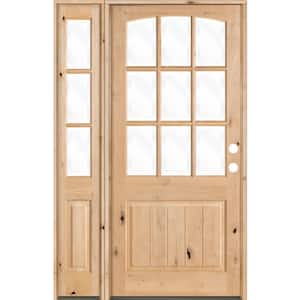 56 in. x 96 in. Knotty Alder Left-Hand/Inswing 9-Lite Clear Glass Unfinished Wood Prehung Front Door with Left Sidelite