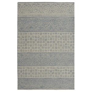 Opal Light Blue 5 ft. x 7 ft. Trellis French Country Hand-Tufted Wool Area Rug
