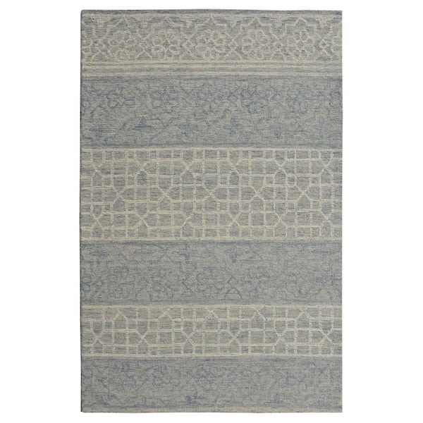 Opal Light Blue 9 ft. x 13 ft. Trellis French Country Hand-Tufted Wool Area Rug