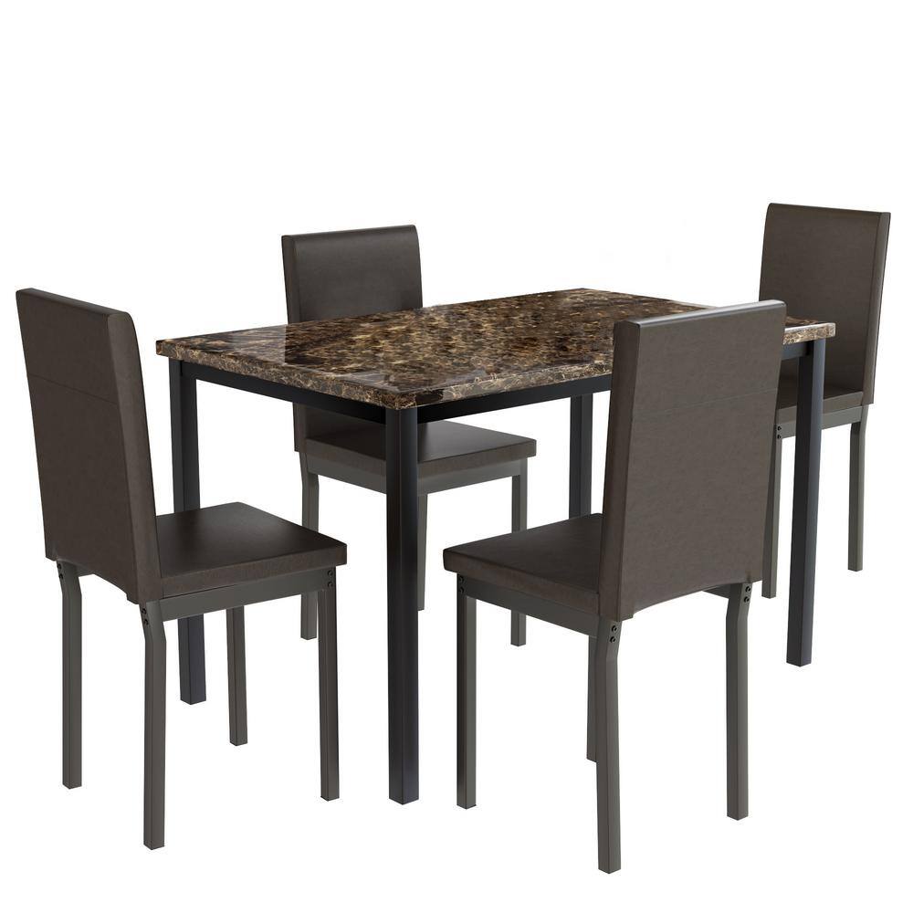 21 Saviq 5-Piece Rectangle Faux Marble Top Brown Bar Table Set price history on PriceWatchPro