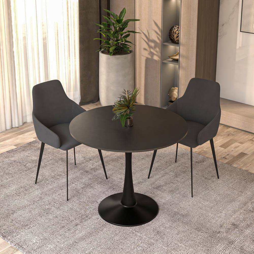 Bristol Black Round Mid-Century Modern Dining Table with Wood Top