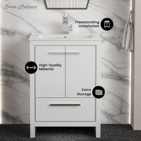 Virage 24 in. W x 18.31 in. D x 33.44 in. H Freestanding, Bathroom Vanity in Glossy White