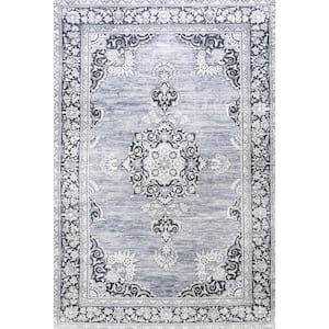 Gray/White 3 ft. x 5 ft. Bausch Bohemian Distressed Chenille Machine-Washable Area Rug