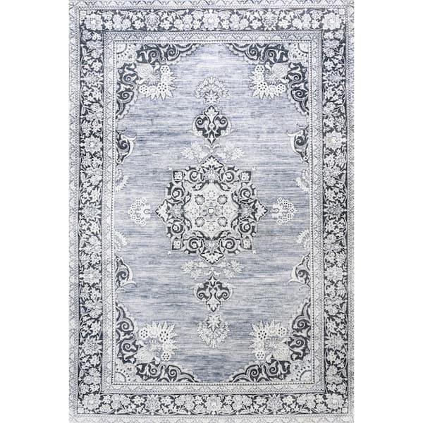 Bausch Bohemian Distressed Chenille Machine-Washable Gray/White 4 ft. x 6 ft. Area Rug