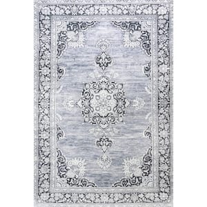 Bausch Bohemian Distressed Chenille Machine-Washable Gray/White 5 ft. x 8 ft. Area Rug