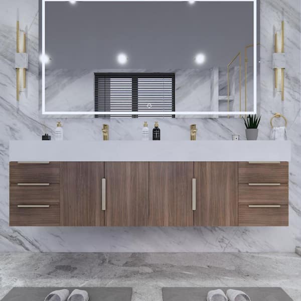 Bethany 71 in. W. x 20 in. D x 22 in. H Double Sink Floating Bath Double Vanity in Rosewood with White Acrylic Top