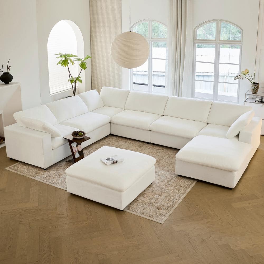 160 in. Square Arm Fabric U-Shaped Removable Covers Sectional Sofa 8-Seater